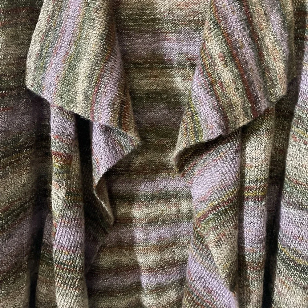 Ruby Rd.‎ Open Front Cardigan Sweater Striped Purpl/Brwn Knit Stretch Womens 2X